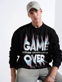 SHOWOFFFF - Men Typography Black Round Neck Oversized Sweatshirt