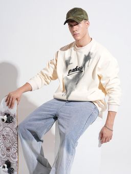 SHOWOFF - Men Typography Cream Round Neck Regular Fit Sweatshirt