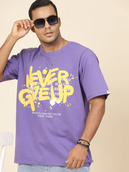 RIGO - Men Purple Terry Oversized Printed T-Shirt