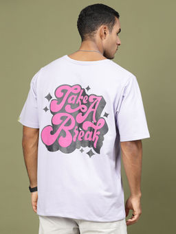 RIGO - Men Light Purple Terry Oversized Printed T-Shirt