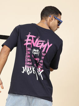 RIGO - Men Navy Terry Oversized Printed T-Shirt