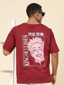 RIGO - Men Maroon Terry Oversized Printed T-Shirt