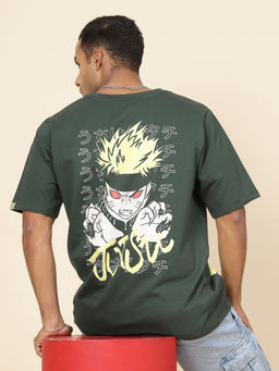 RIGO - Men Bottle Green Terry Oversized Printed T-Shirt