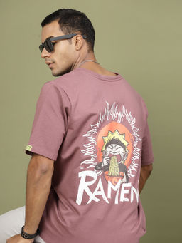 RIGO - Men Mauve Terry Oversized Printed T-Shirt