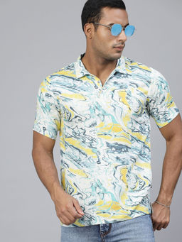 RIGO - Men Multi Marble Print Polo T-Shirt