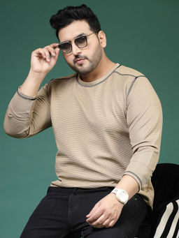 RIGO - Men Beige Polycorduroy T-Shirt