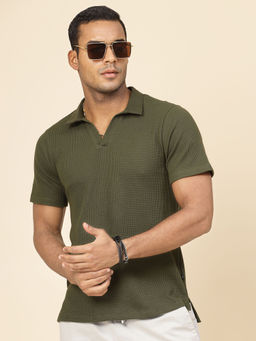 RIGO - Men Olive Waffle Polo T-Shirt