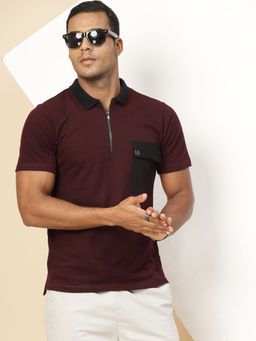 RIGO - Men Wine Oversized Polo T-Shirt