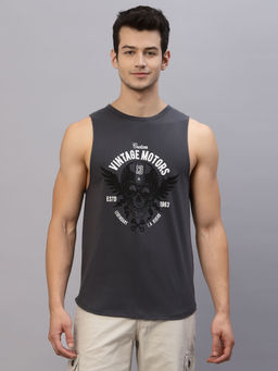 RIGO - Men Dark Grey Printed Vest T-Shirt