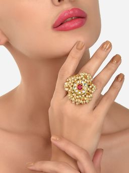 Zaveri Pearls - Gold Tone Ethnic Cluster Pearls Kundan Finger Ring-ZPFK12187