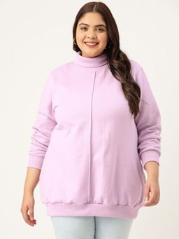 theRebelinme - Women Lilac Solid Color Turtle Neck Sweatshirt with Pleated Detail
