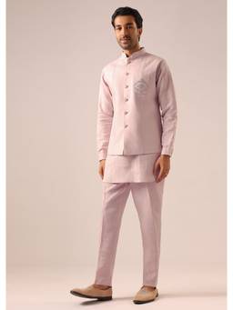 KALKI FASHION - Pink Linen Jacket and Kurta (Set of 3)