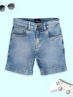 KiddoPanti - Boys Blue Denim Solid Shorts