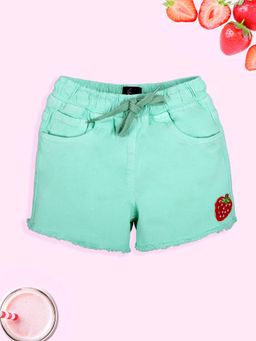 KiddoPanti - Girls Denim Hot Shorts with Strawberry Applique
