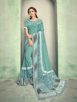 Odette - Sea Green Lycra Designer Saree with Unstitched Blouse