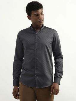 United Colors of Benetton - Cotton Printed Slim Collar Men Shirt-Grey