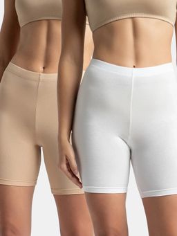 Jockey - 1529 Women Super Combed Cotton Shorties - White and Skin (Pack of 2)