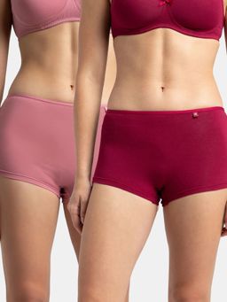 Jockey - SS04 Women Cotton Elastane Boy Leg - Beet Red and Heather Rose (Pack of 2)