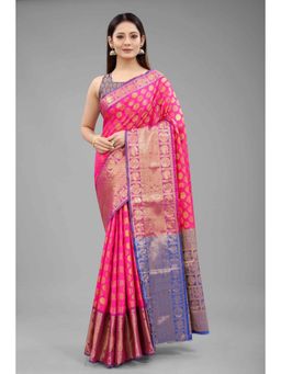 Silk Land - Banarasi Silk Woven Saree with Unstiched Blouse Piece Pink with Unstitched