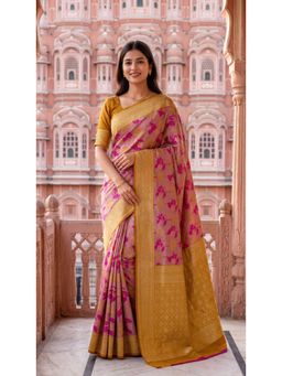 Wedani - Yellow Banarasi Saree with Unstitched Blouse