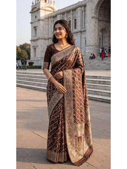 Wedani - Brown Banarasi Saree with Unstitched Blouse