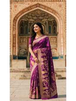 Wedani - Purple Banarasi Saree with Unstitched Blouse