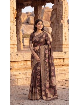 Wedani - Brown Banarasi Saree with Unstitched Blouse