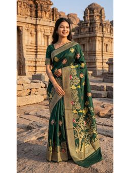 Wedani - Women's Green Banarasi Saree with Unstitched Blouse