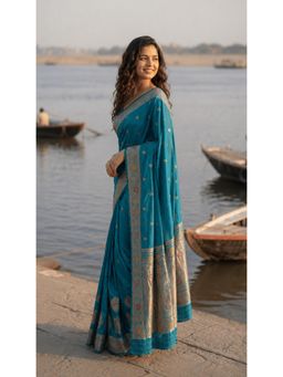 Wedani - Teal Banarasi Saree with Unstitched Blouse