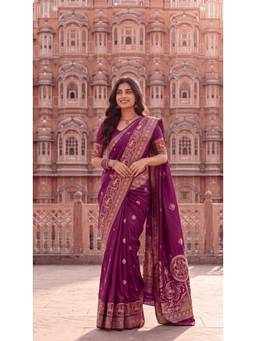 Wedani - Purple Women's Banarasi Saree with Unstitched Blouse