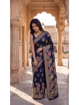 Wedani - Navy Banarasi Saree with Unstitched Blouse