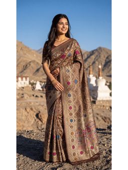 Wedani - Women's Brown Banarasi Saree with Unstitched Blouse