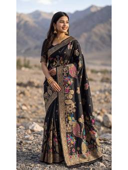 Wedani - Women's Black Banarasi Saree with Unstitched Blouse