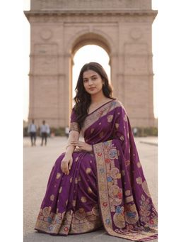 Wedani - Purple Women's Banarasi Saree with Unstitched Blouse