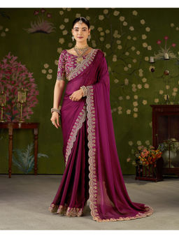 RAAG VARNAM - Pink Silk Blend Embroidered Saree with Unstitched Blouse