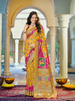 Manohari - Mustard Banarasi Soft Silk Blend Saree with Unstitched Blouse