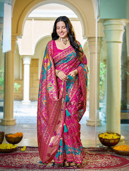 Manohari - Rani Pink Banarasi Soft Silk Blend Saree with Unstitched Blouse