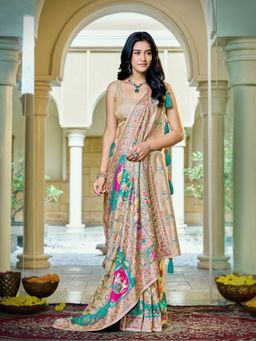 Manohari - Cream Banarasi Soft Silk Blend Saree with Unstitched Blouse