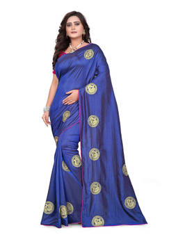 SERONA FABRICS - Blue Thread Embroidery Work Saree with Unstitched Blouse
