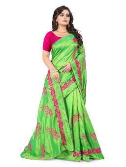 SERONA FABRICS - Green Thread Embroidery Work Saree with Unstitched Blouse