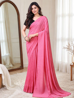 Shaily - Pink Silk Solid Saree with Unstitched Blouse