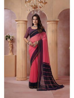 Shaily - Pink Georgette Solid Saree with Unstitched Blouse