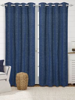 Saral Home - Pacman Chenille Blackout Door Curtains 2Pcs, Navy 4X7 Ft