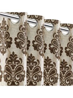Saral Home - Medallion Chenille Blackout Door Curtains 1Pc,Lt.Brown. 4x7 Ft