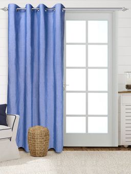 Saral Home - Solid Cotton Room Darkning Door Curtains 1 Pcs, Blue 4x7 feet