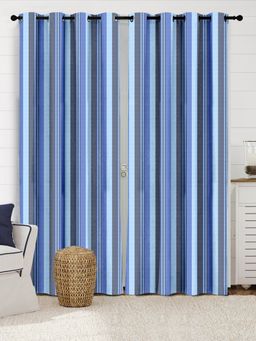 Saral Home - Joy Cotton Room Darkening Long Door Curtains 2Pcs, Blue 4x9 Feet