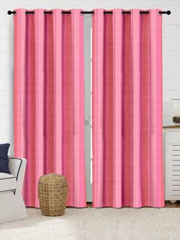 Saral Home - Joy Cotton Room Darkening Long Door Curtains 2Pcs, Pink 4x9 Feet