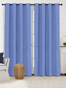 Saral Home - Chawla Cotton Long Door Curtain 2Pcs, Blue. 4x9 Feet
