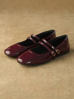 Theater - Bianca Maroon Mary Jane Ballerina for Women with Double Buckle Straps