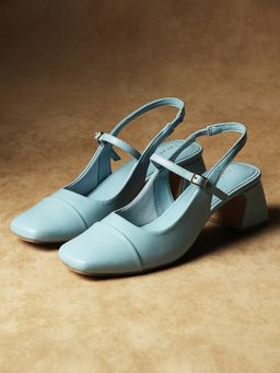 Theater - Women Twiggy Catwalk Sky Blue Mary Jane Slingback Block Heels